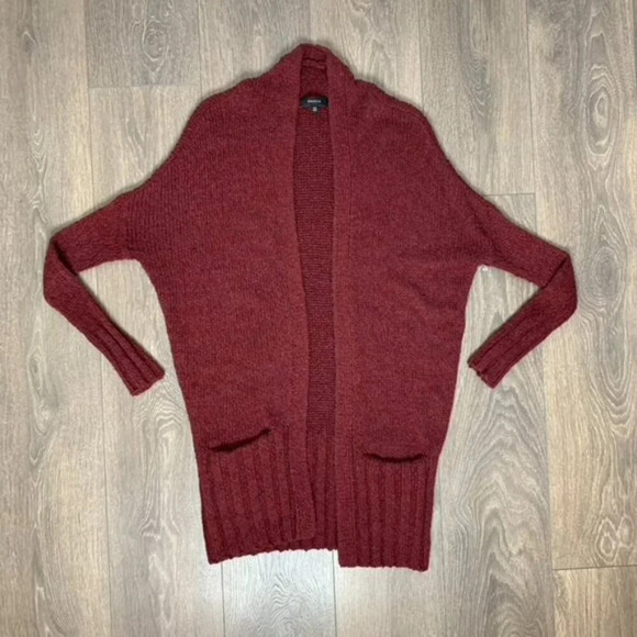 Aritzia Talula Lenox Cardigan Sweater Knit Heathered Cashmere Wool Burgundy XXS - Picture 3 of 14